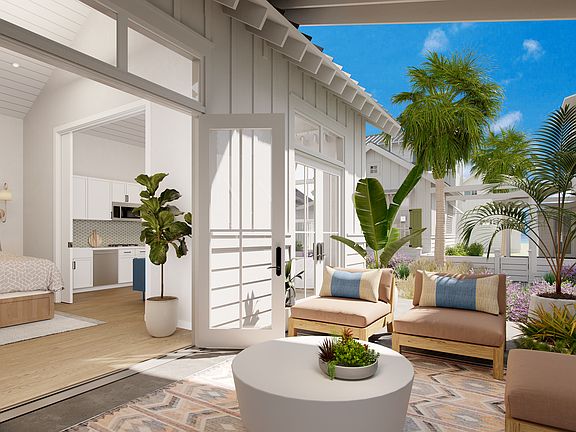 The Surfhouse cabin s indoor outdoor living spaces.