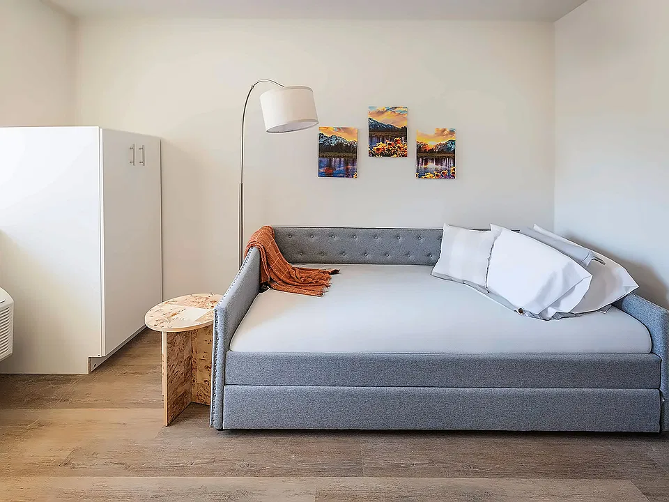 Studio sleeping area at Oslo on 6th