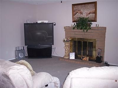Fireplace in family room.