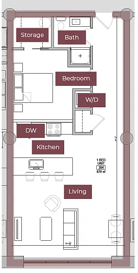 Floor plan 1BR Floor Plan E | Lofts South