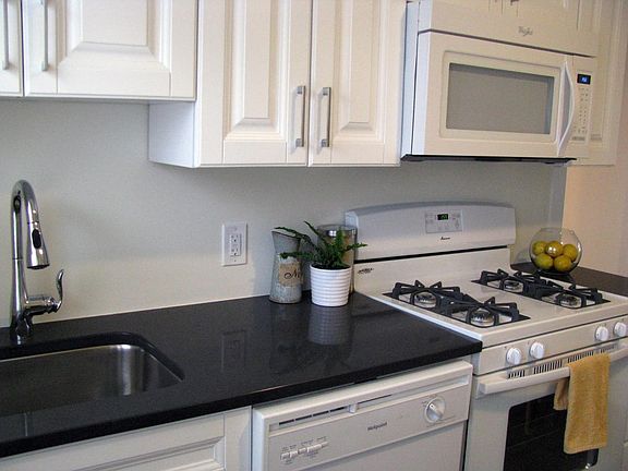 quartz counter, gas stove and dishwasher