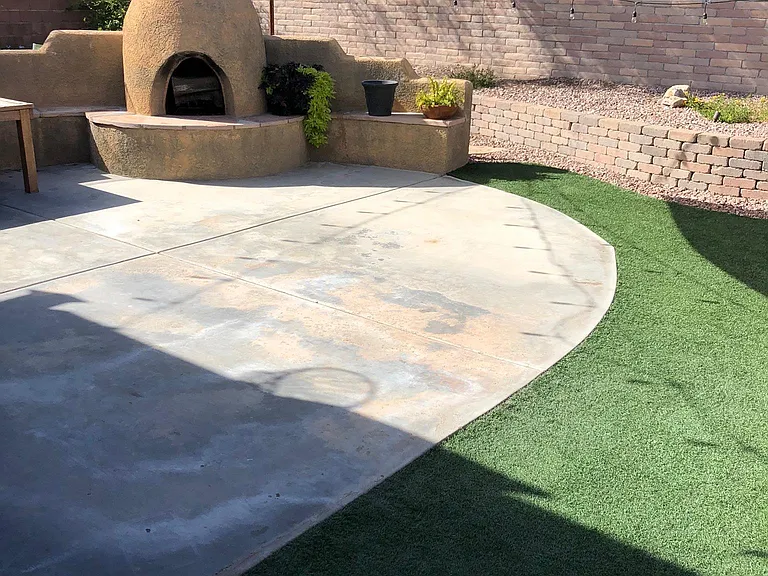 back yard with fire place