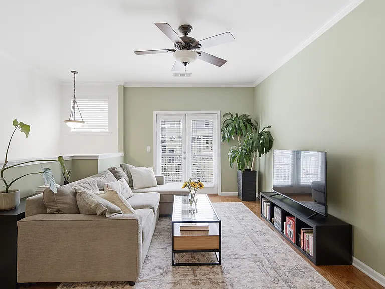 Living room with view of balcony