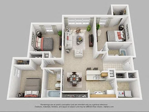 Floor plan Three Bedroom Two Bathroom