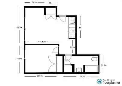 Floor plan 1 bedroom 1 bath larger kitchen