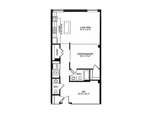 Floor plan 1 Bedroom 1.5 Bath