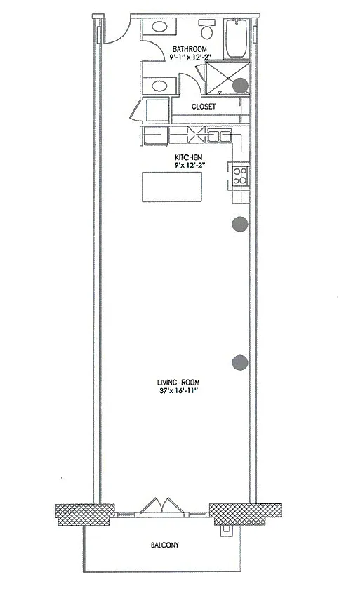 Floor plan 1 Bedroom, 1 Bathroom