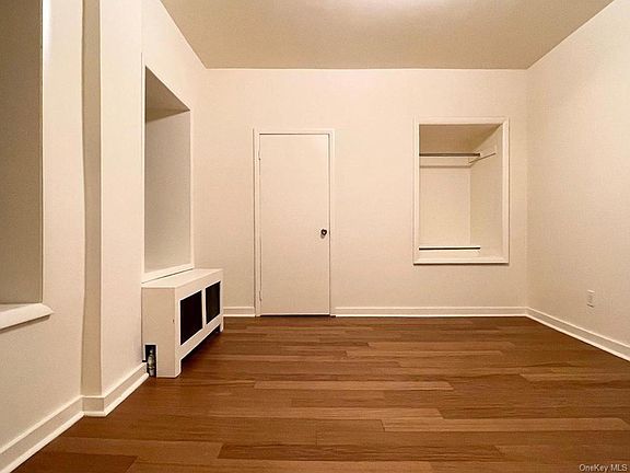 Large bedroom with built-in and closet.
