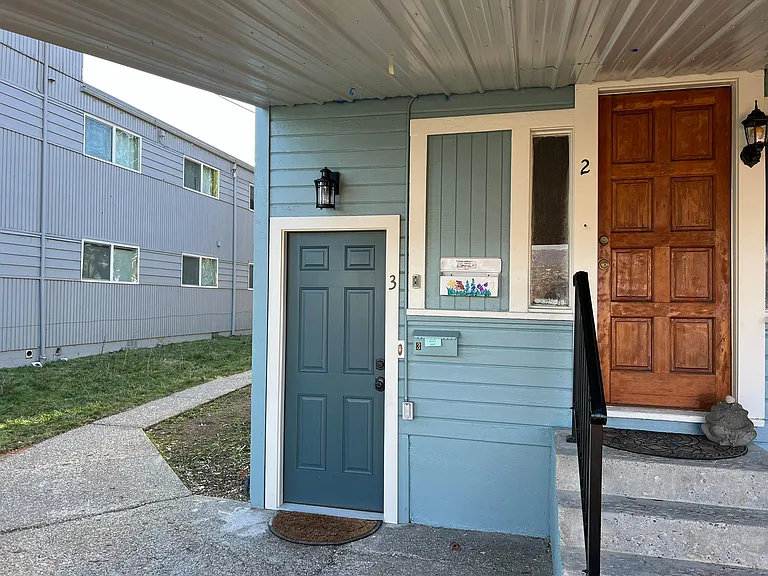 New entrance door at rear of property (left door)