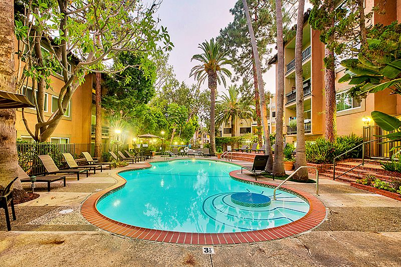Pool at dusk at Casa Granada Apartment Homes