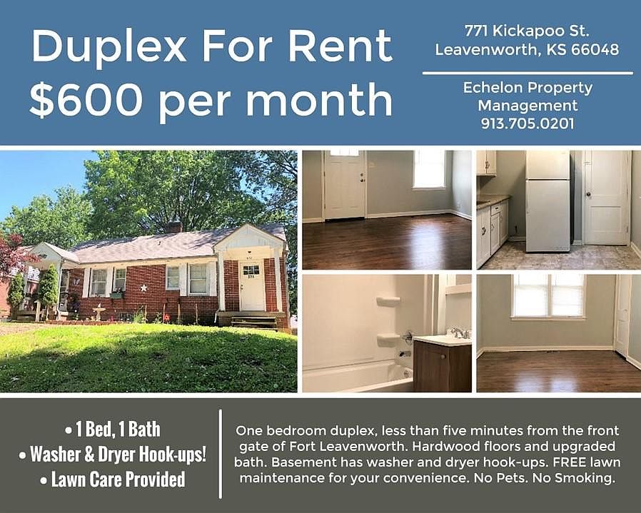 771 Kickapoo St., 1 Bed, 1 Bath Duplex