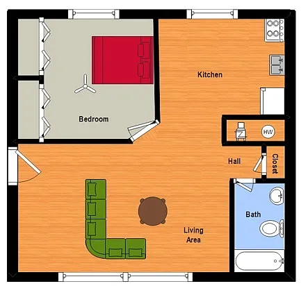 Floor plan 1 Bed, 1 Bath Flat