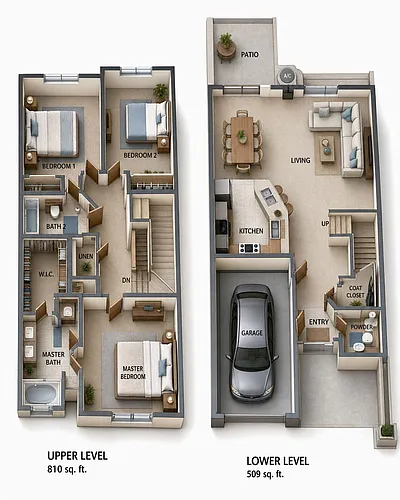 Floor plan Three Bedroom - One Car Garage