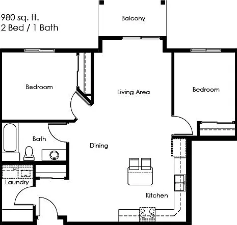 2 Bed 1 Bath | 980 sqft