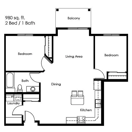 Floor plan 2 Bed 1 Bath
