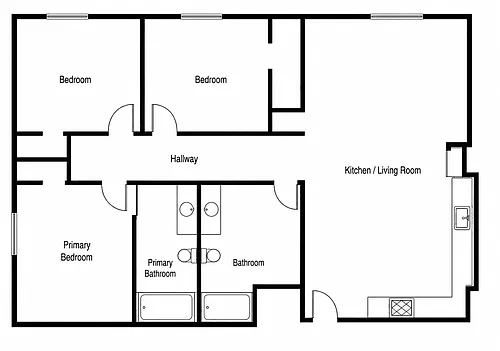 Floor plan 3 Bedroom 2 Bath