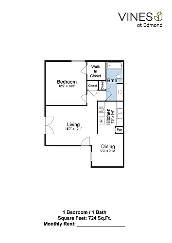 Floor plan 1 Bed 1 Bath