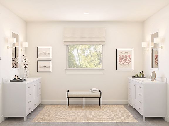 Primary bath with dual vanities featuring rectangular sinks