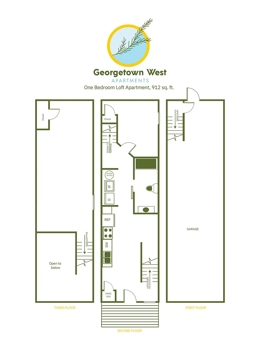 Floor plan 1 Bed, 1 Bath Loft - 912 sq ft