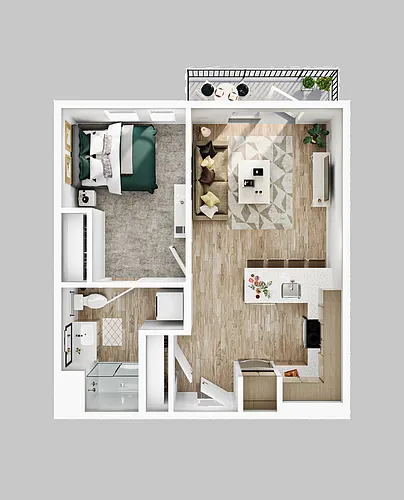 Floor plan 1BR/1BA - A1a Balcony