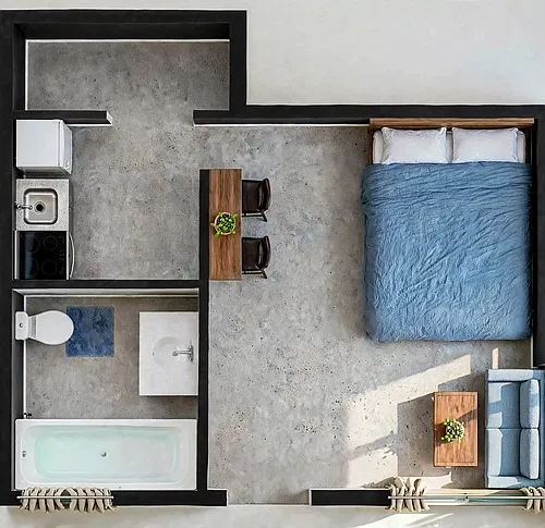 Floor plan Studio -1 bath