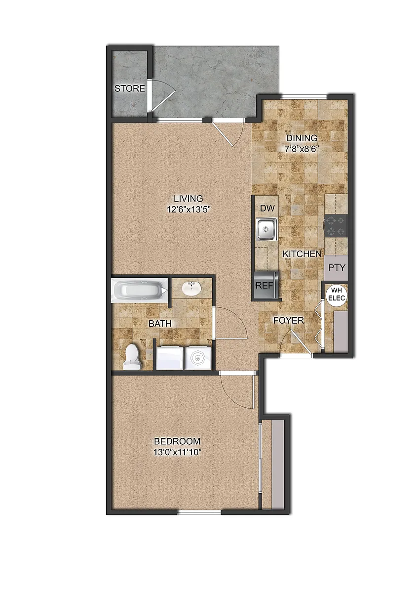 Floor plan 1 Bedroom 1 Bathroom