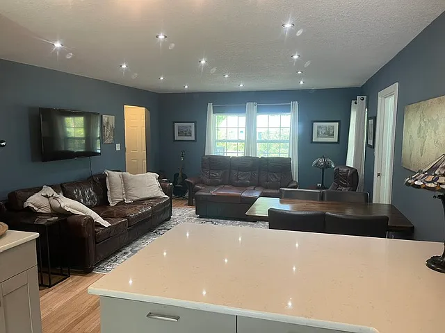 Living room and breakfast bar