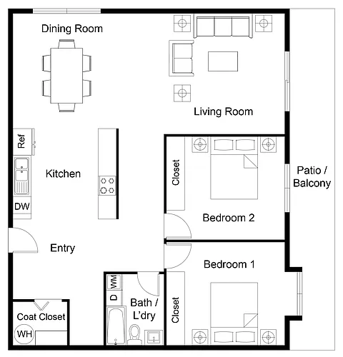 Floor plan 2 Bed 1 Bath
