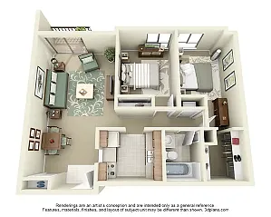Floor plan 2 Bedroom 1 Bathroom