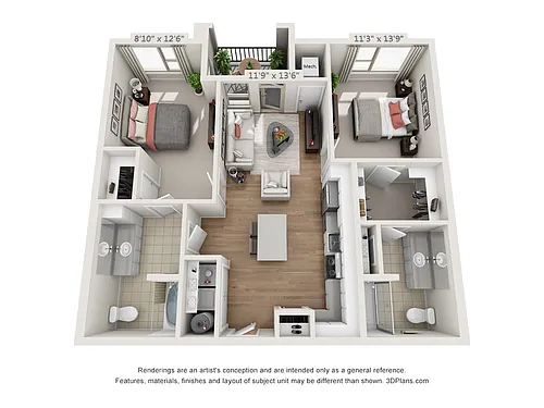 Floor plan 2-Bedroom 2-Bathroom | 1,007 sqft