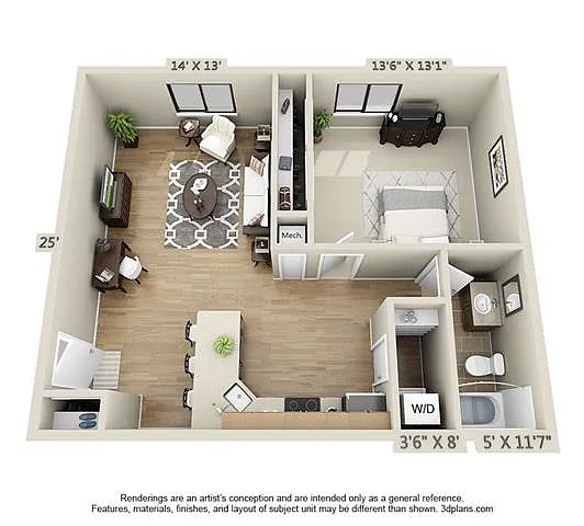 Floor plan Luxury One Bedroom
