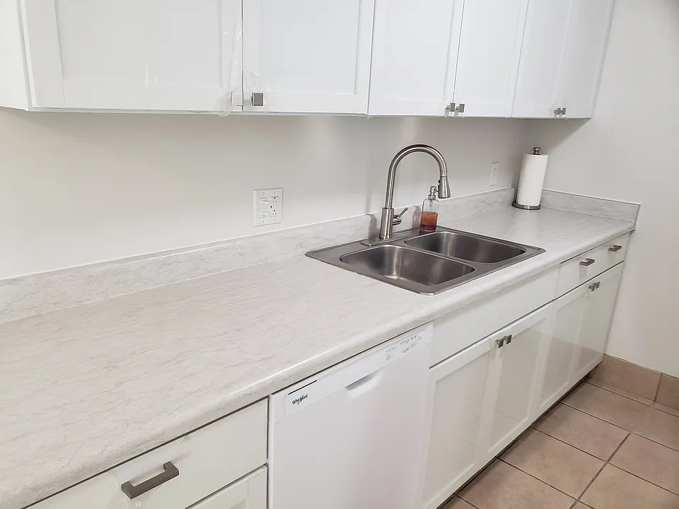 New cabinets, new countertop, new dishwasher.