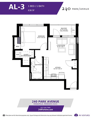 Floor plan $2.71/sq.ft. - One Bedroom AL-3