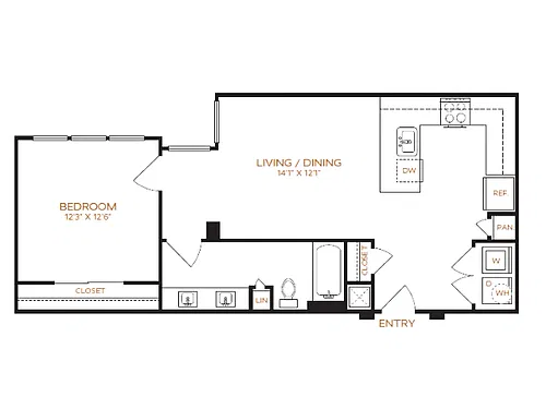 Floor plan 1 Bed, 1 Bath F (80% Income Restricted)
