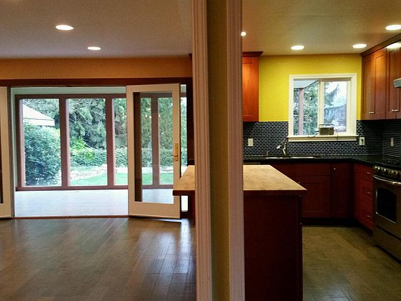 Kitchen with butcher block wood island