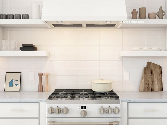 White tile backsplash in kitchen
