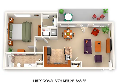 Floor plan 1BR/1Bath Deluxe