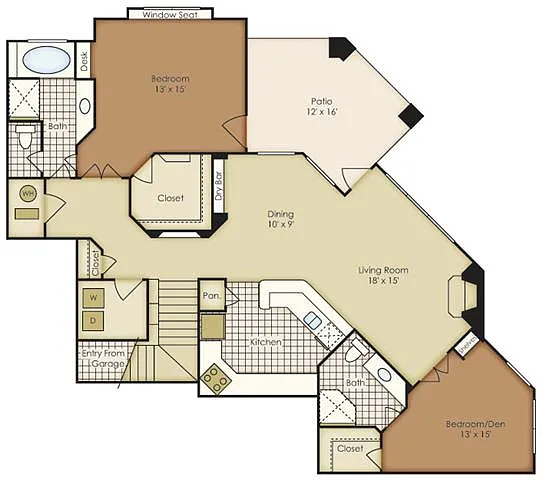 Floor plan Two Bedroom 1B2FG-2B2FG-1B2FGU