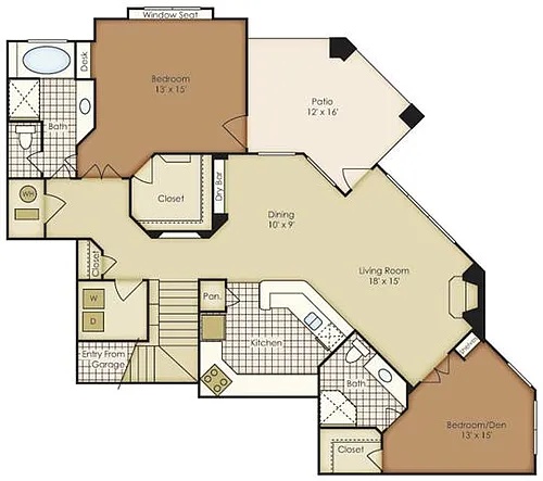 Floor plan Two Bedroom 1B2FG-2B2FG-1B2FGU