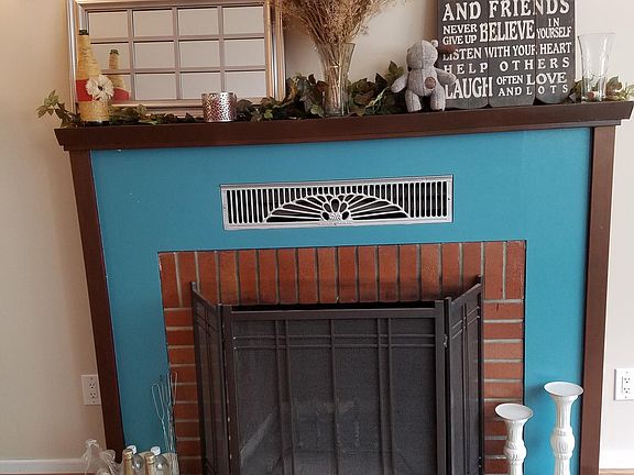 Working wood burning fireplace.