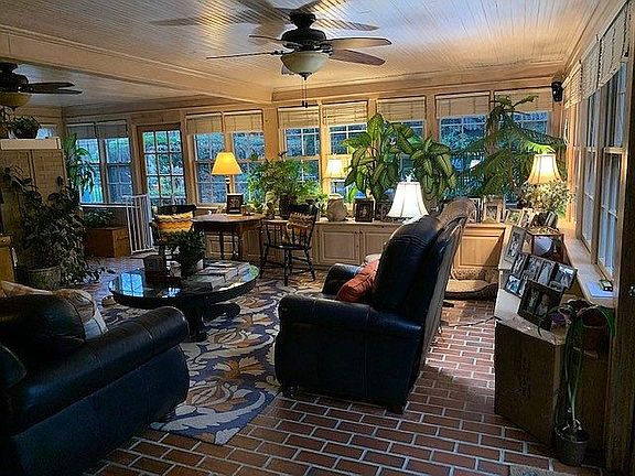 Den with brick floor