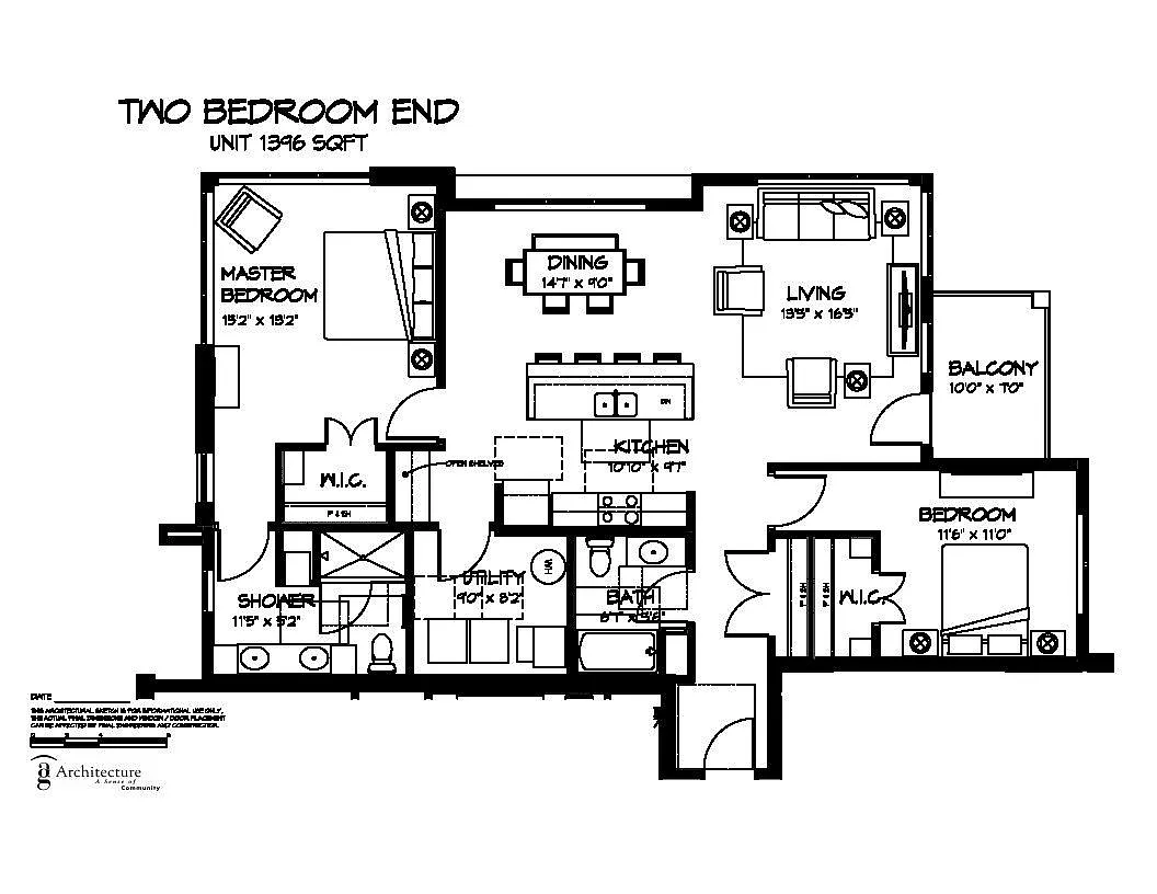 Floor plan Building B - Two Bedroom J