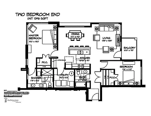 Floor plan Building B - Two Bedroom J