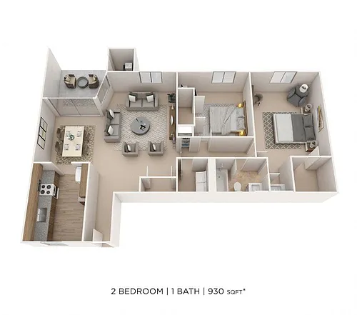 Floor plan Two Bedroom - 930 sqft