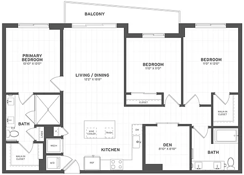 Floor plan 3 Bed/2 Bath Den-C2