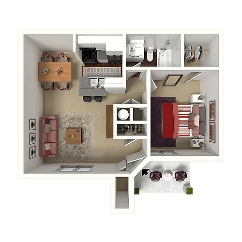 Floor plan One Bed, One Bath