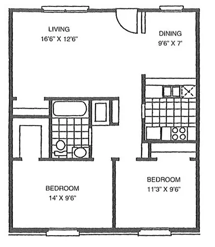 Floor plan 2 Bed 1 Bath - C