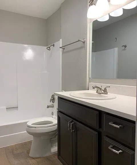 Completely remodeled bath with tub/shower and nice sized vanity.