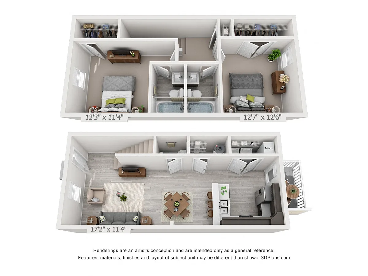 Floor plan 2 Bedroom, 2.5BA Townhome