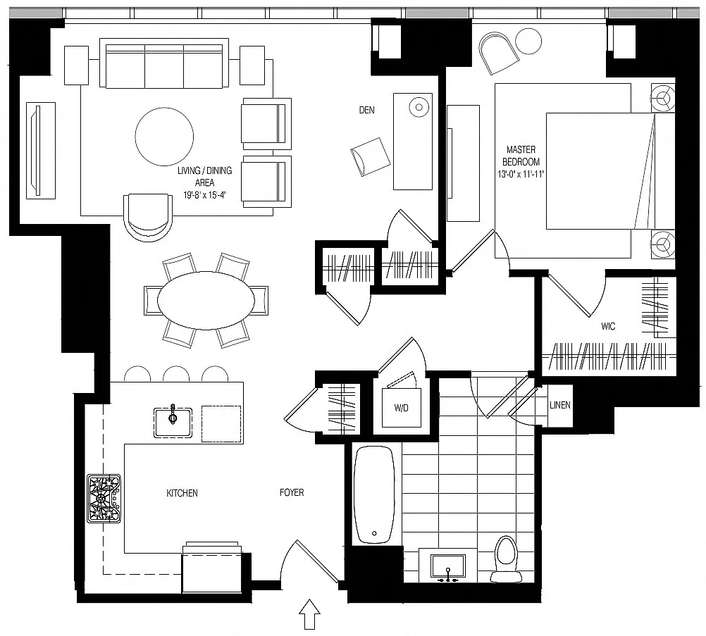 Floor plan 800 Park 1 Bed/1 Bath Alcove-A2